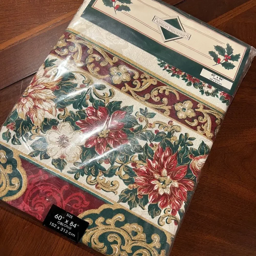 NWT Florentine Holiday Tablecloth Christmas Theme Covering 60” x 84” Oblong